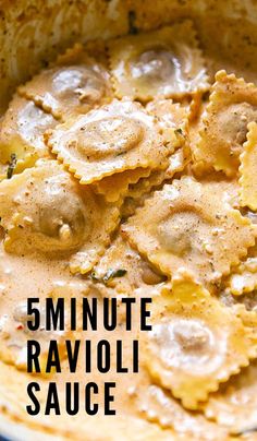 ravioli sauce in a bowl with the words 5 minute ravioli sauce