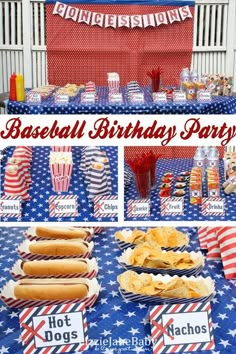 a baseball birthday party with hot dogs and snacks