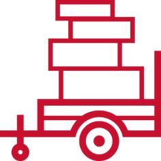 a red truck with a stack of boxes on it's flatbed and wheels