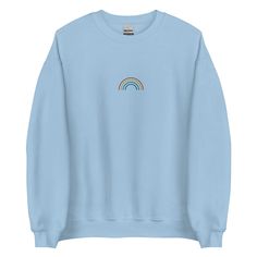 Rainbow Arch Embroidered Sweatshirt! A sturdy and warm sweatshirt bound to keep you warm in the colder months. A pre-shrunk, classic fit sweater that's made with air-jet spun yarn for a soft feel and reduced pilling. • 50% cotton, 50% polyester • Pre-shrunk • Classic fit with no center crease • 1x1 athletic rib knit co Winter Crew Sweats With Embroidered Logo, Winter Crew Neck Sweatshirt With Embroidered Logo, Blue Embroidered Fleece Sweatshirt, Winter Basic Sweatshirt With Embroidered Logo, Fleece Sweatshirt With Embroidered Text For Streetwear, Winter Crew Sweatshirt With Embroidered Logo, Crew Sweatshirt With Embroidered Logo For Winter, Streetwear Fleece Sweatshirt With Embroidered Text, Blue Crew Neck Hoodie With Embroidered Graphics