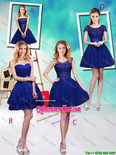 Wonderful Mini Length Royal Blue Dama Dresses with Appliques Blue Dama Dresses, Sweet 16 Winter Wonderland, Sweet 16 Winter, Damas Dresses, Dresses With Appliques, Quinceñera Dresses, Dama Dresses, Quinceanera Party, Graduation Dresses