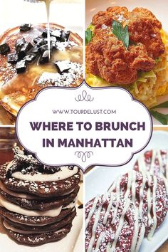 there are many different types of food on this plate with the words where to brunch in manhattan