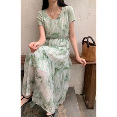 Ink Tencel Large Hem Slip Dress Fabric: 80% Tencel + 20% Nylon Size: M, L, Multiple Color Selections: Light Green, Coffee  Season: Summer Green Fitted Casual Maxi Dress, Casual Fitted Green Maxi Dress, Casual Short Sleeve Maxi Dress For Spring, Casual Flowy Green Maxi Dress, Casual Green Midi Dress, Casual Green Midi Dress For Spring, Casual Spring Maxi Dress, Dance Pants Hip Hop, Dance Pants