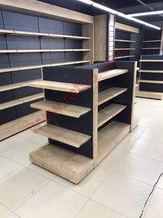 empty shelves in the middle of a store