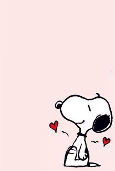 a drawing of a person with hearts in the air, on a pink background snoopy love