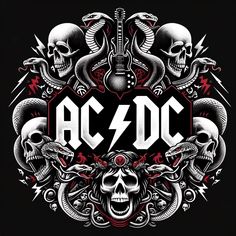 the logo for ac / dc with skulls and guitars