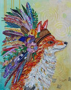 a painting of a fox with feathers on it's head