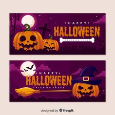 two halloween banners with pumpkins and bats