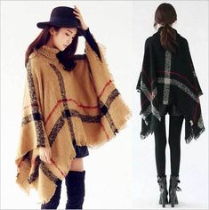 Women Poncho Stole Cape Shrug Wrap Shawl Jacket Jumper Sweater Polo Neck Warm Nr Flowy Outfits, Poncho Wrap Shawl, Poncho Coat Cape, Sweater Cape, Sweater Shawl, Winter Turtleneck, Plaid Poncho, Batwing Top, Poncho Wrap