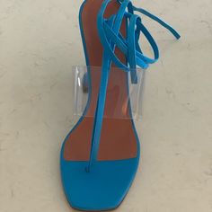 New Never Worn Blue Leather With Straps 39.5eu | 9.5us Blue Sandals With Heel Loop And Single Toe Strap, Blue Sandals With Heel And Single Toe Strap, Light Blue Sandals With Heel And Ankle Strap, Blue Heels With Single Toe Strap For Spring, Blue Heels With Single Toe Strap, Blue Single Toe Strap Heels For Spring, Blue Sandals With Sculpted Heel And Single Toe Strap, Light Blue Sandals With Ankle Strap And Heel Strap, Blue Heels With Padded Heel And Single Toe Strap