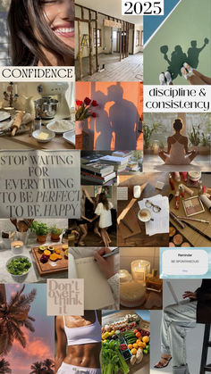 a collage of photos with words and images on them that include people, food, and other things