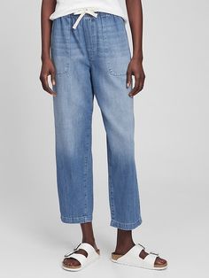 Mid Rise Easy Jean with Washwell | Gap Factory Casual Dark Wash Tencel Jeans, Utility Style Medium Wash Recycled Denim Jeans, Casual Mid-rise Tencel Jeans, Casual Denim Blue Tencel Jeans, Relaxed Fit Denim Blue Tencel Jeans, Straight Leg Tencel Jeans With Pockets, Medium Wash Tencel Jeans With Pockets, Utility Style Medium Wash Jeans, Relaxed Fit Light Indigo Washed Jeans