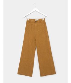 Ramie Sailor Pant Chic High-rise Pants With Welt Pockets, Chic High Rise Pants With Welt Pockets, Spring Full-length Wide Leg Pants With Hip Pockets, High-rise Pants With Welt Pockets For Fall, Fall Mid-rise Wide Leg Pants With Belt Loops, Full-length Cotton Pants With Zipper Closure, Full Length Cotton Pants With Zipper Closure, Mid-rise Bottoms With Relaxed Fit And Zip Fly, Relaxed Fit Mid-rise Bottoms With Zip Fly