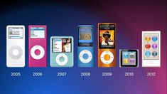 there are many different types of ipods in the line on this screen, and each has their own logo