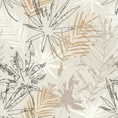 an abstract floral pattern with leaves and plants on a beige background royalty illustration stock illustration