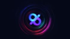 the letter b is surrounded by neon lights in a circular pattern on a black background