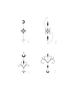 four different designs on the side of a white sheet with stars and crescents in black ink