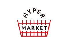 a red shopping basket with the words hyper market written in black ink on white paper