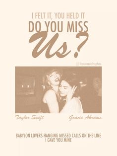 a poster with the words do you miss us? and an image of two women hugging each other