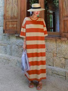 Sku CY-!23509 Material >80%Cotton Style Loose Feature Striped Occasion Going out , Casual , Beach Seasons Summer Type Maxi Dresses Color RED,YELLOW Size S,M,L Size chart: Please consult the size chart we provide for this item's measurements to help you decide which size to buy. Please note: There may be 1-3cm differ due to manual measurement. CMINCH Cm Bust Sleeve Length S 96 25 125 M 100 26 126 L 104 27 127 Long Red Dress, Loose Maxi Dress, Cutout Maxi Dress, Lantern Sleeve Dress, Sleeveless Short Dress, Long Shirt Dress, Fashion Seasons, Long Shirt, Black Sleeveless