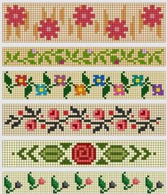 cross stitch patterns with flowers and leaves on the sides, all in different colors to choose from