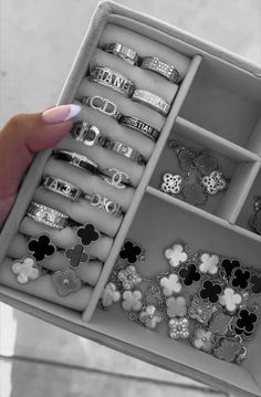 Silver Jewlery Photos Aesthetic, Silver Girly Jewelry, Jewelry Silver Aesthetic, Jewellery Box Aesthetic, Silver Jewelry Stack, Silver Jewelry Aesthetic, Rings Stack, Chunky Silver Jewellery, Pandora Bracelet Charms Ideas