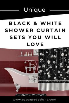 a bathroom with black and white shower curtain sets you will love on the right side