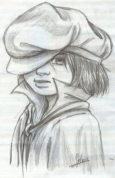 a drawing of a person wearing a hat