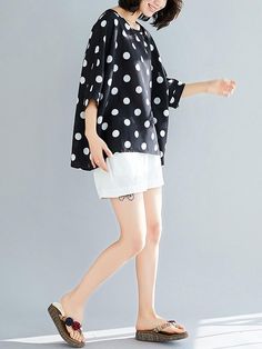 Sku CY-!21937 Material Cotton , Polyester Style Loose , Plus Size Feature Polka-dot Occasion Bohemia , Beach Neckline Round-neck Seasons Spring , Summer , Autumn Type Blouses&shirts Tops Color BLACK,WHITE Size LARGE SIZE Size chart: Please consult the size chart we provide for this item's measurements to help you decide which size to buy. Please note: There may be 1-3cm differ due to manual measurement. CMINCH Cm Bust Hemline Length LARGE SIZE 158 150 67/73 Spring Polka Dot Tops With Relaxed Fit, Casual Polka Dot Tops For Spring, Polka Dot Short Sleeve Spring Tops, Casual Polka Dot Shirt, Summer Short Sleeve Polka Dot Top, Casual Polka Dot Shirt For Summer, Spring Short Sleeve Polka Dot Shirt, Polka Dot Short Sleeve Summer Shirt, Polka Dot Long Sleeve Top With Relaxed Fit