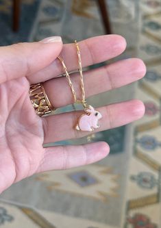 Bunny Pendant, Small Bunny, Signature Bracelet, Precious Rings, Carved Stone, White Agate, Opal White, Color Tone, Pink Opal