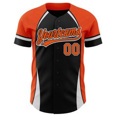 Custom Black Orange-White 3D Pattern Design Curve Solid Authentic Baseball Jersey Black Sublimation Design With Team Logo For Baseball Season, Customizable Black Baseball Jersey For Game Day, Collegiate Black Baseball Jersey With Baseball Collar, Black Sports Fan Baseball Jersey For Streetwear, Customizable Black Varsity Baseball Jersey, Customizable Black Baseball Jersey For Team Events, Black College Baseball Jersey With Sublimation Print, Black Sublimation Print Baseball Jersey For College, Customizable Sporty Black Baseball Jersey