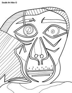 a drawing of a face with an open mouth and large eyes, in black and white