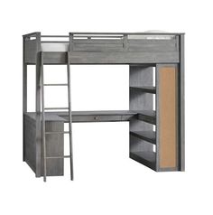 a loft bed with desk and ladder is shown in this drawing, it's size