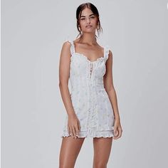 For Love And Lemons Azalea Lace Up Dress Condition: New With Tags Color: White Floral Lace Up Dress, Lemon Dress, Love And Lemons, For Love And Lemons, Dresses Xs, For Love, Colorful Dresses, Color White, Lace Up