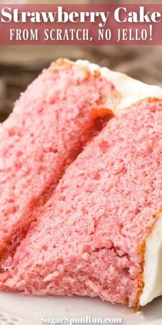 a slice of strawberry cake on a white plate