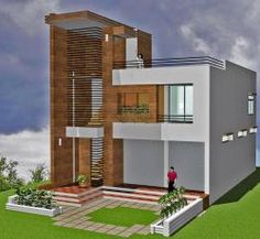 an artist's rendering of a modern house in the middle of a grassy area