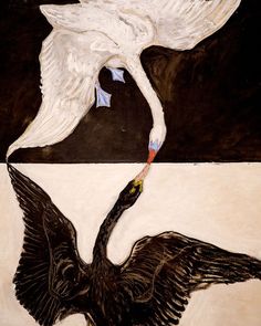 Black swan and white swan, opposites attract, black and white color scheme, art, drawing, painting, peaceful, cool girl style, poster, drawing ideas, simple, detailed Hilma Af Klint, Black Swan, Swans, Artsy Fartsy, Art Illustration, Art Inspo, Art Ideas, Mood Board, Vision Board