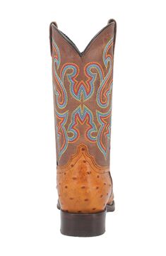 Ostrich-textured leather and colorful embroidery amplify the characteristic cowboy style of a Western boot grounded by a comfort-cushioned footbed. Pull-on style Cushioned footbed Leather upper/textile lining/synthetic sole Imported Multicolor Western Boots With Snip Toe, Western Multicolor Leather Boots, Multicolor Western Leather Boots, Multicolor Leather Western Boots, Colorful Embroidery, Cowboy Style, Western Boot, Western Boots, Boots Men