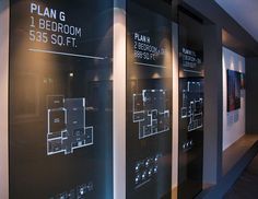 the floor plans are on display in the building's glass walls, along with other information