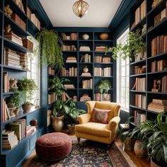 living room designs, living room storage, living room tv wall, living room inspiration, living room ideas 1488571647 #livingroom Dark Home Library Cozy, Mediterranean Bookshelves, Moody Book Nook, Bedroom Turned Library, Moody Library Office, Speakeasy Living Room, In Home Library Ideas, Dreamy Bookshelves, Cozy Home Library Reading Space