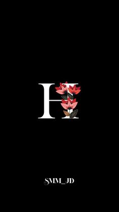 the letter h is made up of flowers on a black background, and it appears to be in bloom