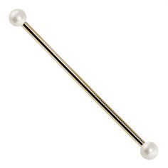 14G Cultured Pearl 14K Gold Industrial Barbell-14K Yellow Gold   14G   1 3 8 Industrial Barbell Jewelry, Industrial Ear Piercing, Two Piercings, Barbell Jewelry, Ear Ideas, Industrial Piercing Jewelry, Gold Plugs, Eyebrow Jewelry, Gold Nose Hoop