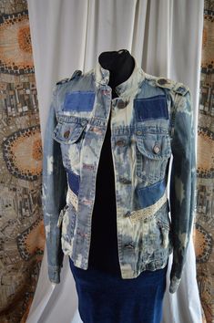 Unique Reworked Jeans Jacket Patches Upcycled Romantic Shabby Hippie Style Distressed Blazer S - Etsy Distressed Blazer, Patches Fabric, Reworked Jeans, Artsy Clothing, Jean Jacket Patches, Jacket Patches, Upcycled Denim Jacket, Artsy Outfit, Cotton Labels