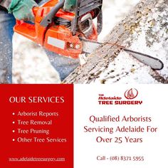 an advertisement for tree service with chainsaw