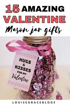 valentine's day gift in a mason jar with pink and purple sprinkles