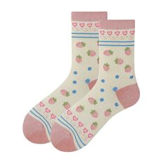 Kawaii Strawberry Socks - Pink - Socks Soft Strawberry Aesthetic, Cute Socks Aesthetic, Pastel Aesthetic Outfit, Strawberry Socks, Gothic Harajuku Fashion, Aesthetic Socks, Strawberry Aesthetic, Socks Aesthetic, Kawaii Strawberry