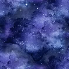 an image of the night sky with stars and clouds on it, as well as watercolor