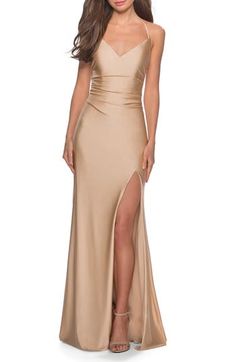 Western Formal Dresses, Beige Formal Dresses, Champagne Formal Dresses, Long Jersey Dress, Champagne Bridesmaid Dresses, Maid Of Honour Dresses, Trumpet Gown, Homecoming Dresses Long, Girls Formal Dresses