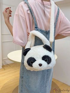 Bird in Bag - White Panda Head Soft Plush Cartoon Doll Handbag Tote Bag for Students Cute White Bucket Shoulder Bag, White Pouch Bucket Bag For School, Cute White Satchel With Adjustable Strap, Cute Handheld Bag With Large Capacity, Cute White Satchel With Mobile Phone Bag, Cute Large Capacity Bucket Bag, Cute White Tote Bag, Cute Crossbody Shoulder Bag For Shopping, White Handheld Shoulder Bag For School