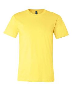 4.2 ounce 52% Airlume combed and ring spun cotton/48% polyester Athletic and Black Heather 90C/10P Heather Prism colors 99C/1P Pre-shrunk Side seamed Shoulder taping Tear away label Unisex sizing Retail fit Yellow Tshirt, Distressed Baseball Cap, Striped Jersey, Customise T Shirt, Custom Tees, Prism Color, Jersey Tee, Unisex Shorts, Red Fashion